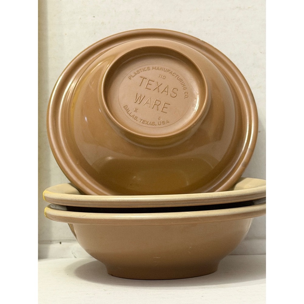 3‎ Texas Ware Brown Tan two tone Melamine Bowls #110 MCM Retro Plastic